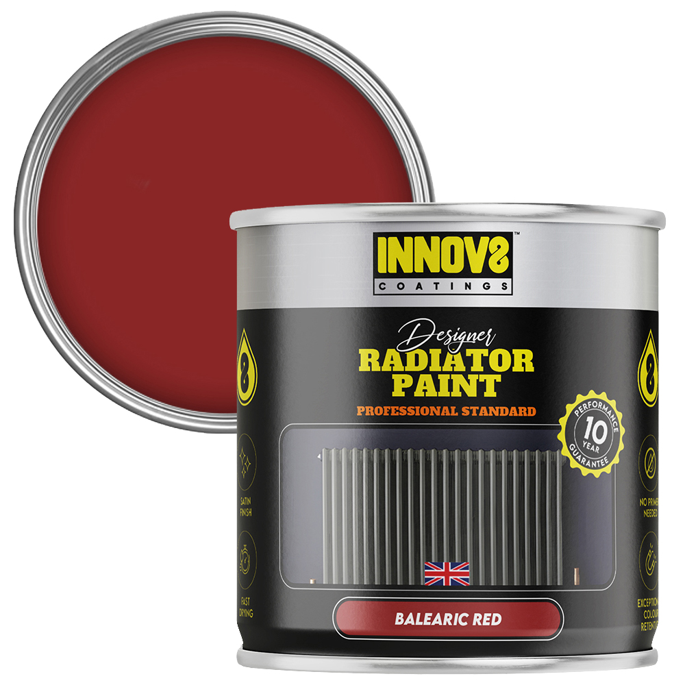 Innov8 Coatings Designer Radiator Balearic Red Satin Paint 750ml Image 1