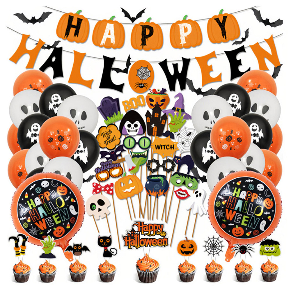 Jaoyeh Halloween Pumpkin Cake Flag and Balloon Decoration Set Image 1