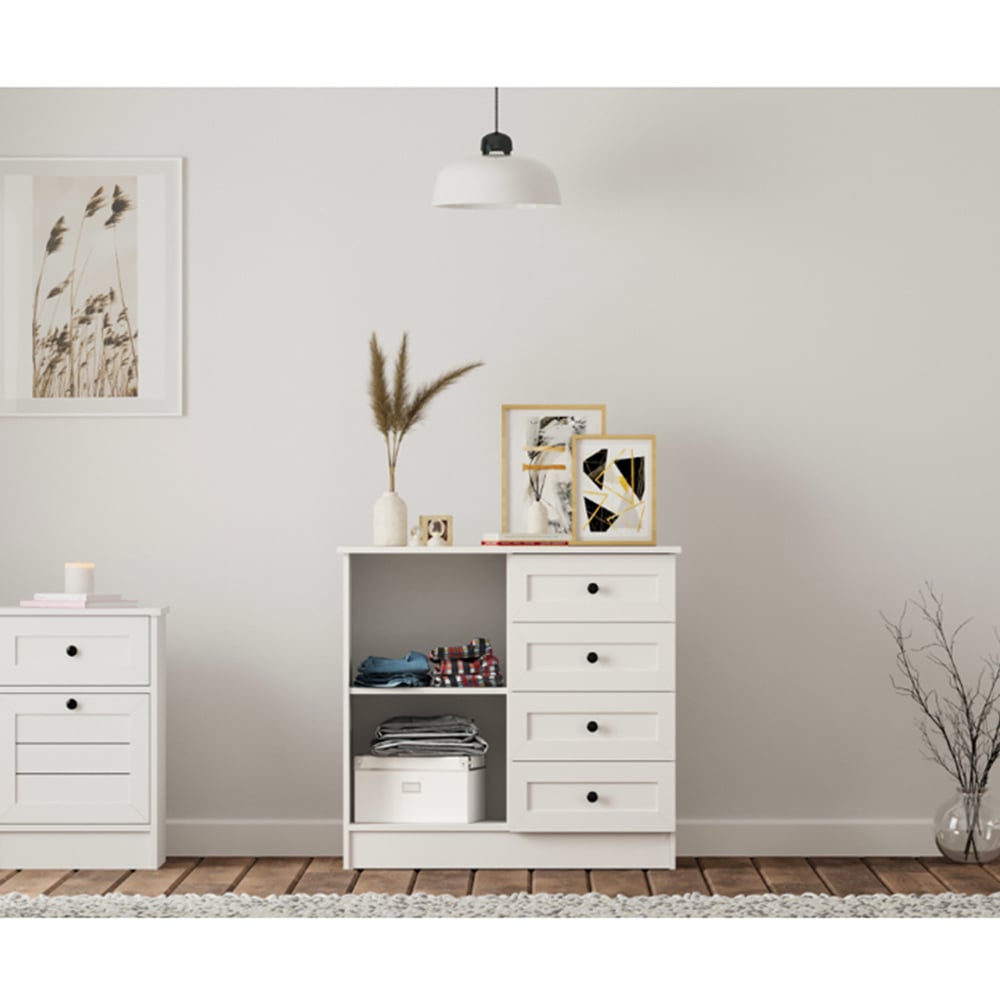 Evu VENICE Single Door 4 Drawer Soft White Sideboard Image 5