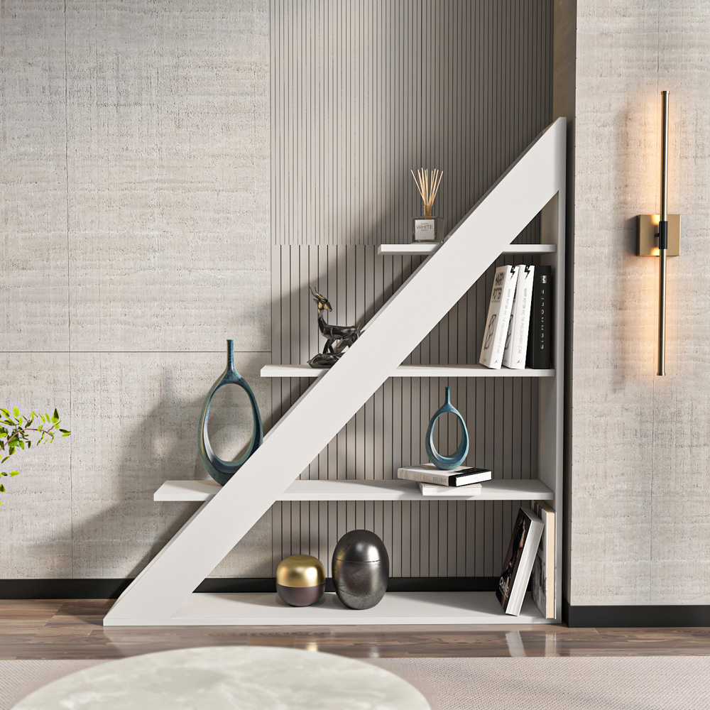 Decorotika Pisagor 4 Shelf White Corner Bookcase Image 4