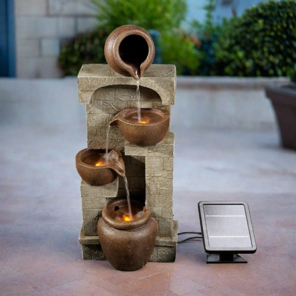 Teamson Home 4-TierLED Solar Powered Wall Waterfall Fountain with 2 Pots and 2 Bowls Image 6