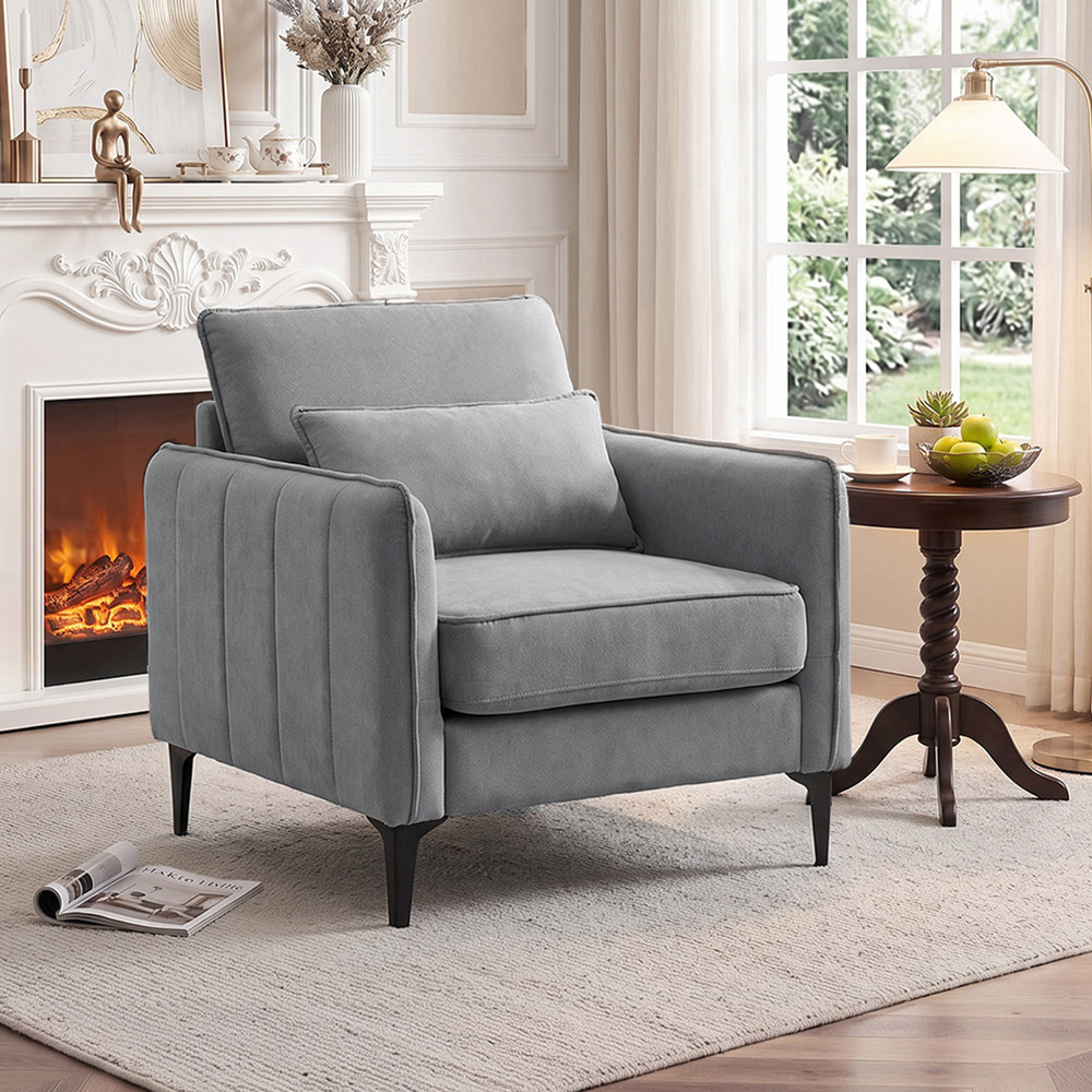 Living and Home Dark Grey Chenille Sofa Chair Image 8