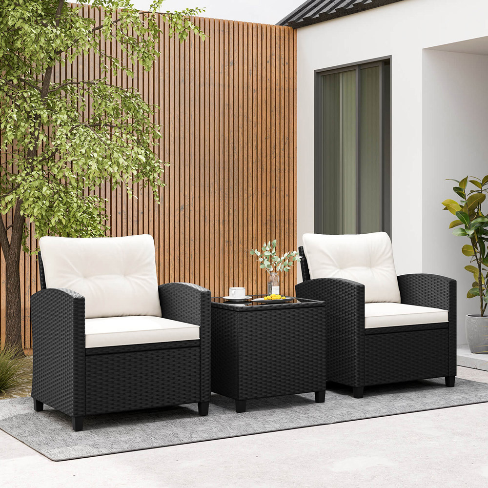 Costway 2 Seater White Rattan Patio Furniture Set with Cushion Image 4