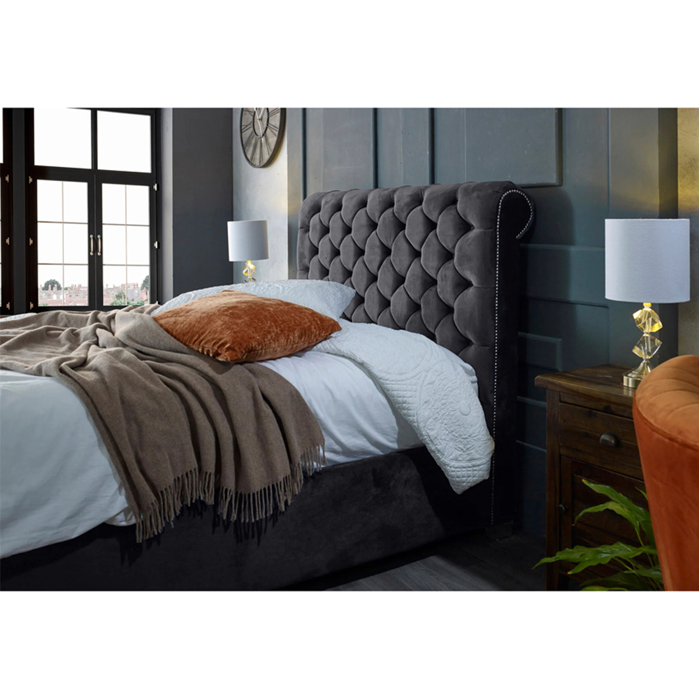 Eleganza Home Veneta Super King Size Steel Plush Velvet Bed Frame with Chesterfield Headboard Image 2