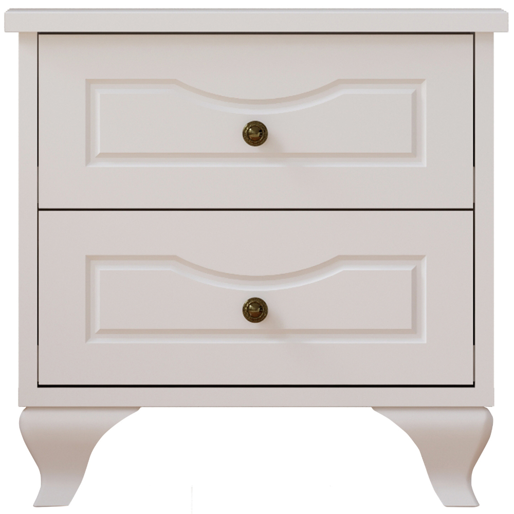 Evu Chloe 2 Drawer White Bedside Table Image 2