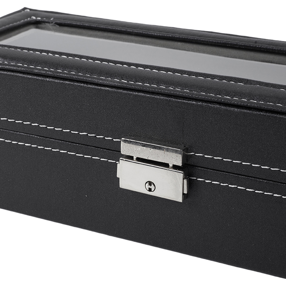 H&O Direct 6 Slot Black Faux Leather Watch Display Case Image 3