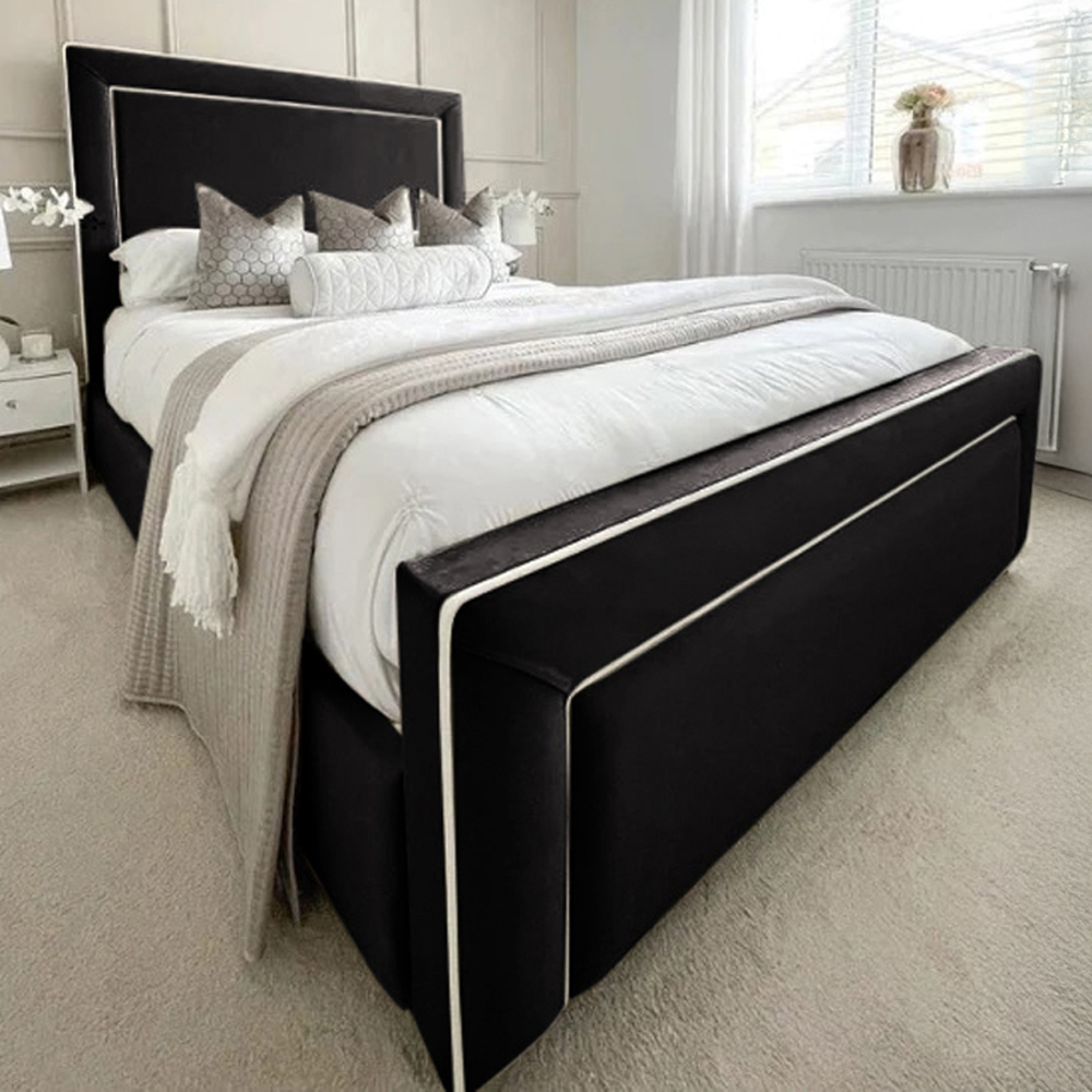 Eleganza Home Arring King Size Black Plush Velvet Bed Frame with Headboard and Footboard Image 1