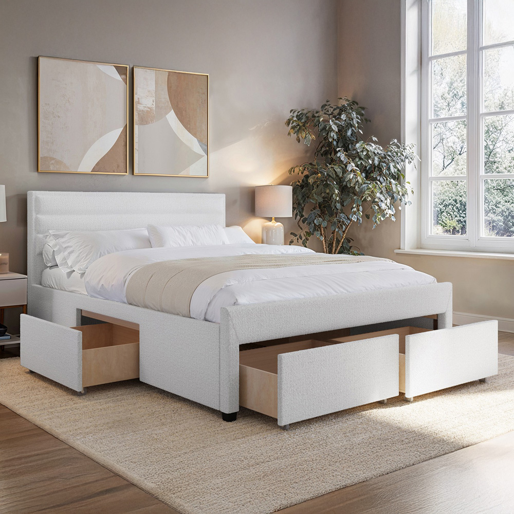 Flair Heybrook King Size Cream Boucle 4 Drawer Bed Image 7