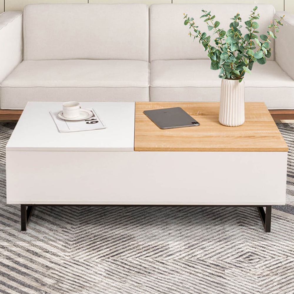 Costway Single Shelf White Lift Up Top Coffee Table Image 1