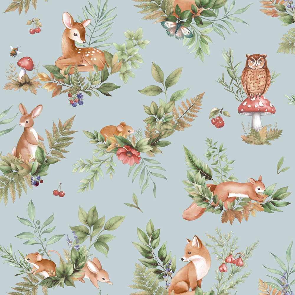 Holden Decor Forest Friends Duck Egg Blue Wallpaper Image 1