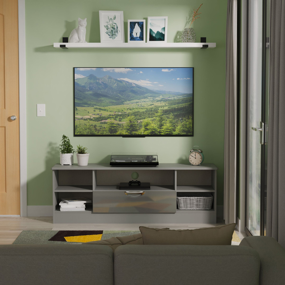 Crowndale Camden Single Door 5 Shelf Grey Gloss and Dusk Grey Wide TV Unit Ready Assembled Image 7