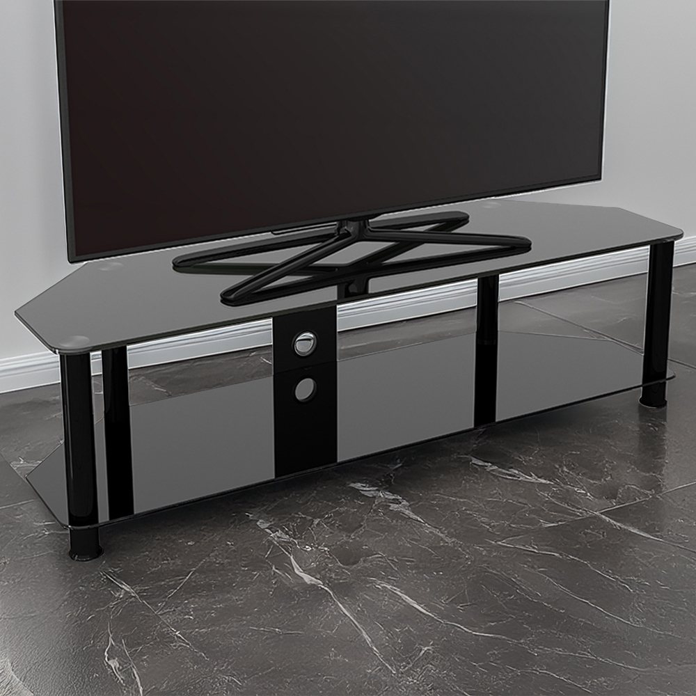 AVF Classic 2 Shelf Black Glass Corner TV Unit Image 1