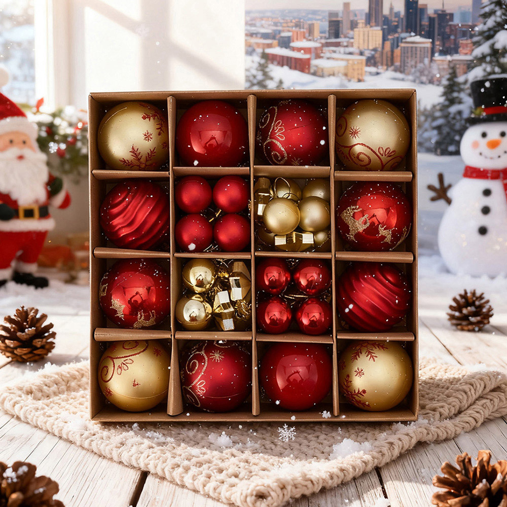Living and Home 44 Piece Red and Gold Christmas Bauble Set with Storage Box Image 7