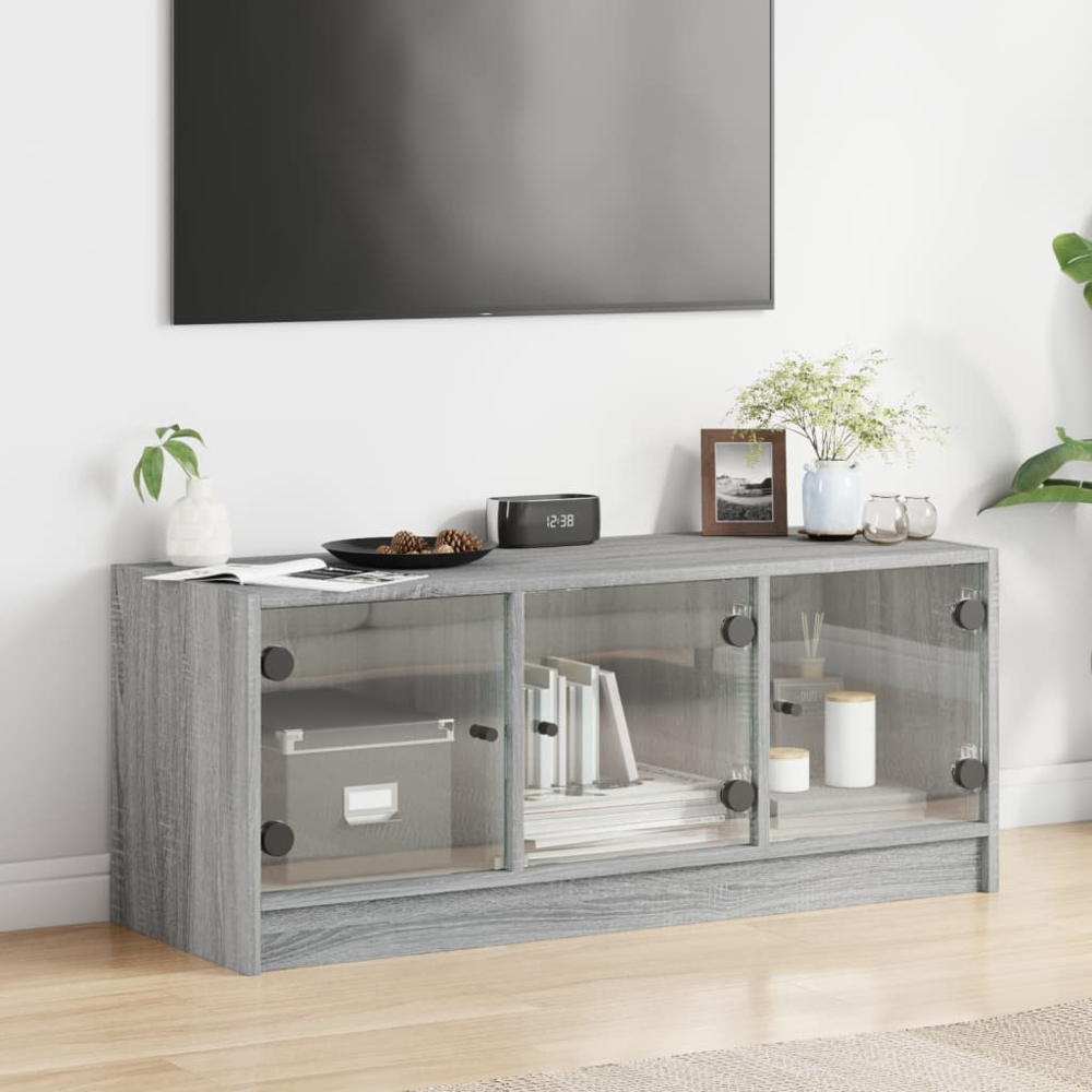 vidaXL 3 Glass Door Grey Sonoma TV Cabinet Image 9