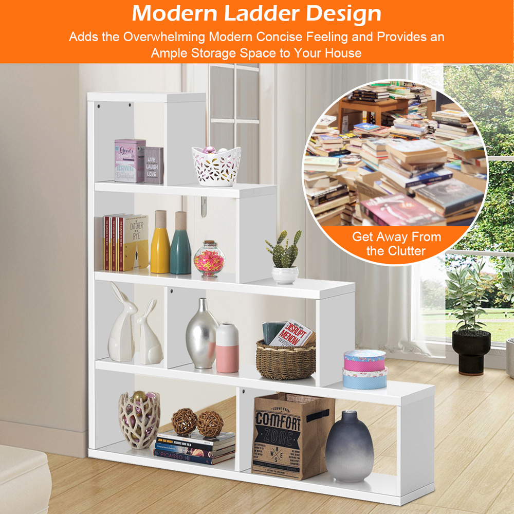 Costway 6 Shelf White Ladder Bookcase  Image 6