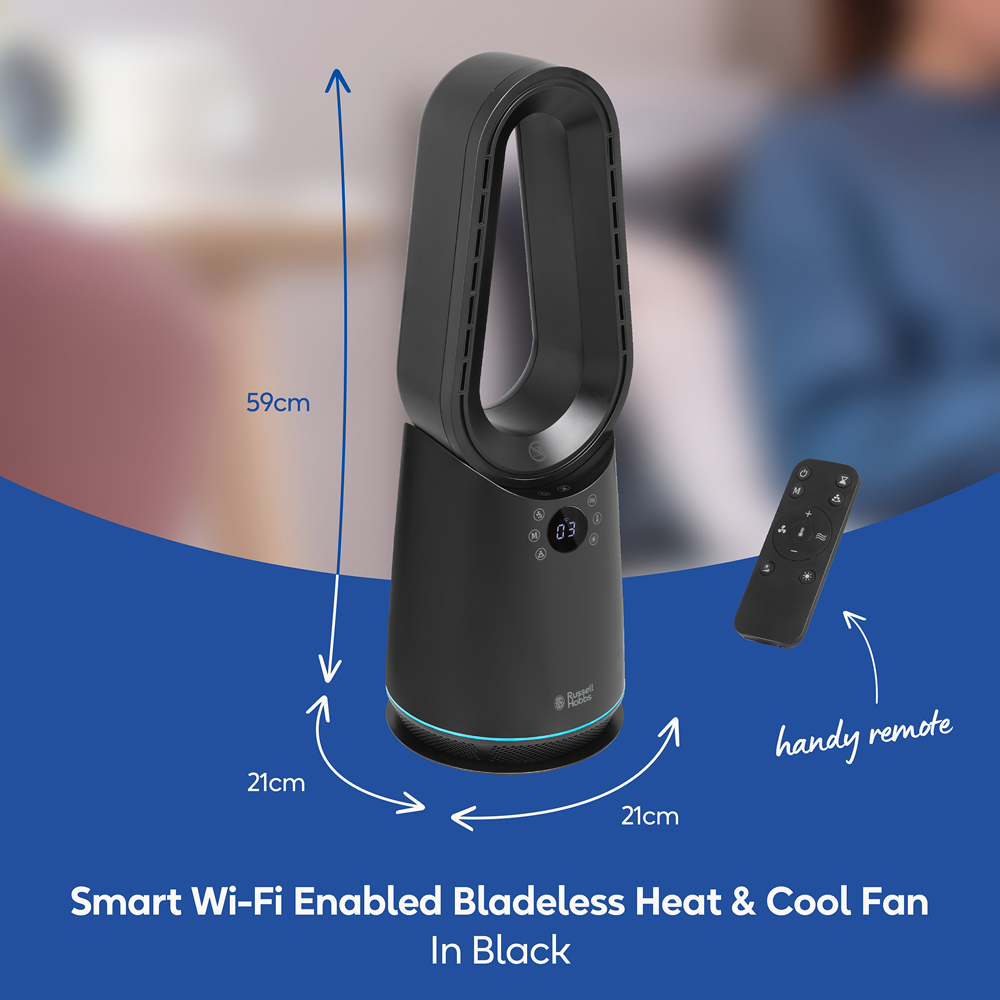 Russell Hobbs RHCBLDL3IN1B-SMT Black Smart Wi-Fi Enabled Compact Bladeless Heat and Cool Fan Image 9