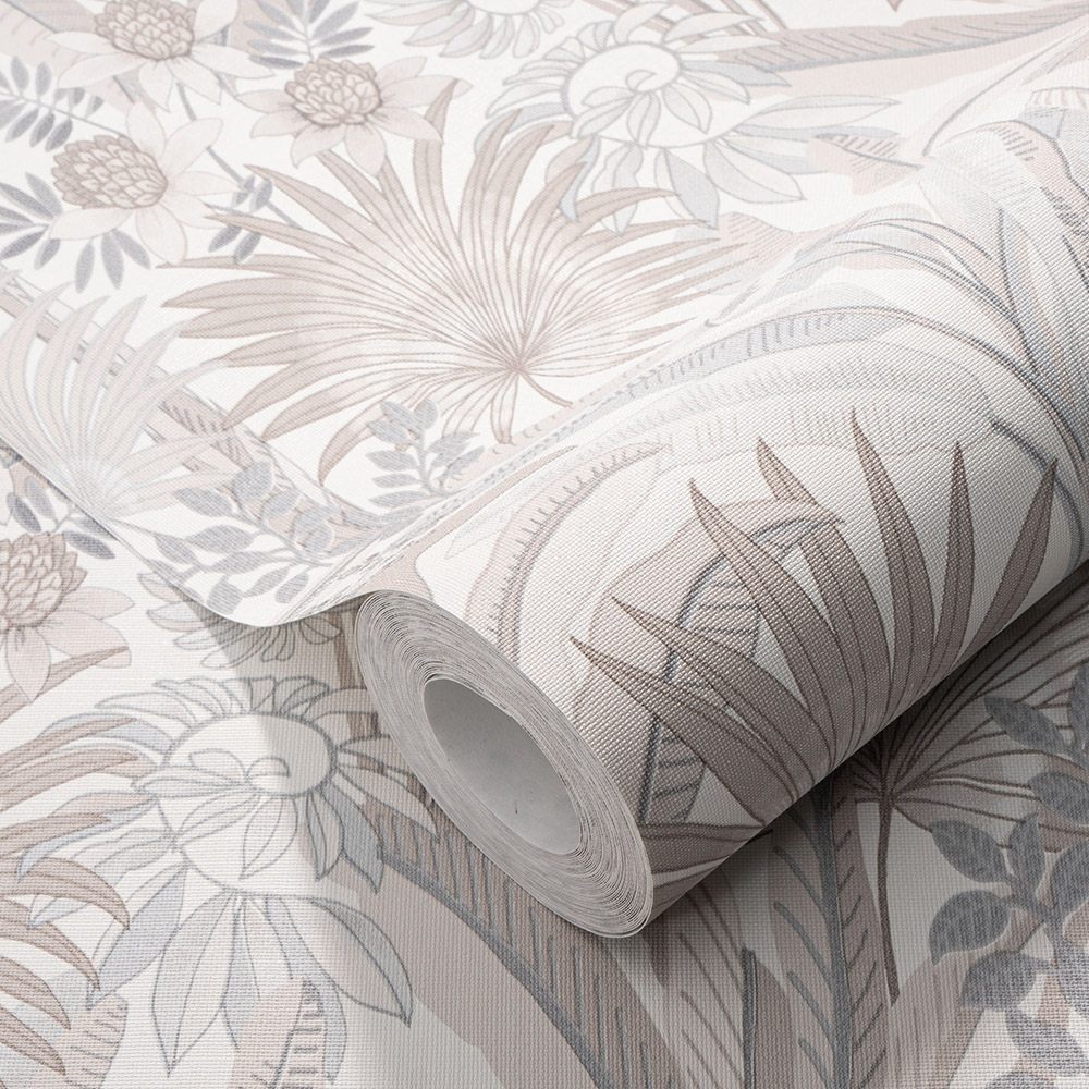 Erismann Martinique Tropical Floral Non Woven Blue and Neutral Wallpaper Image 2