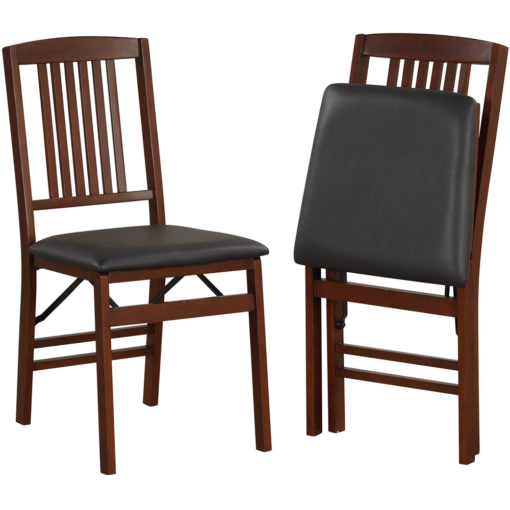 Costway Set of 2 Brown Foldable Dining Chairs Image 2