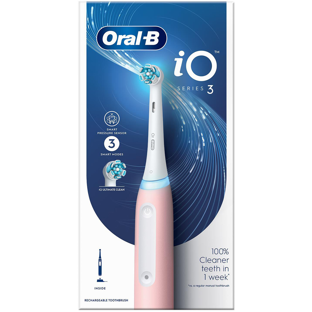 Oral-B iO3 Blush Pink Bluetooth Rechargeable Electric Toothbrush with 8 3D White Refill Head Image 2
