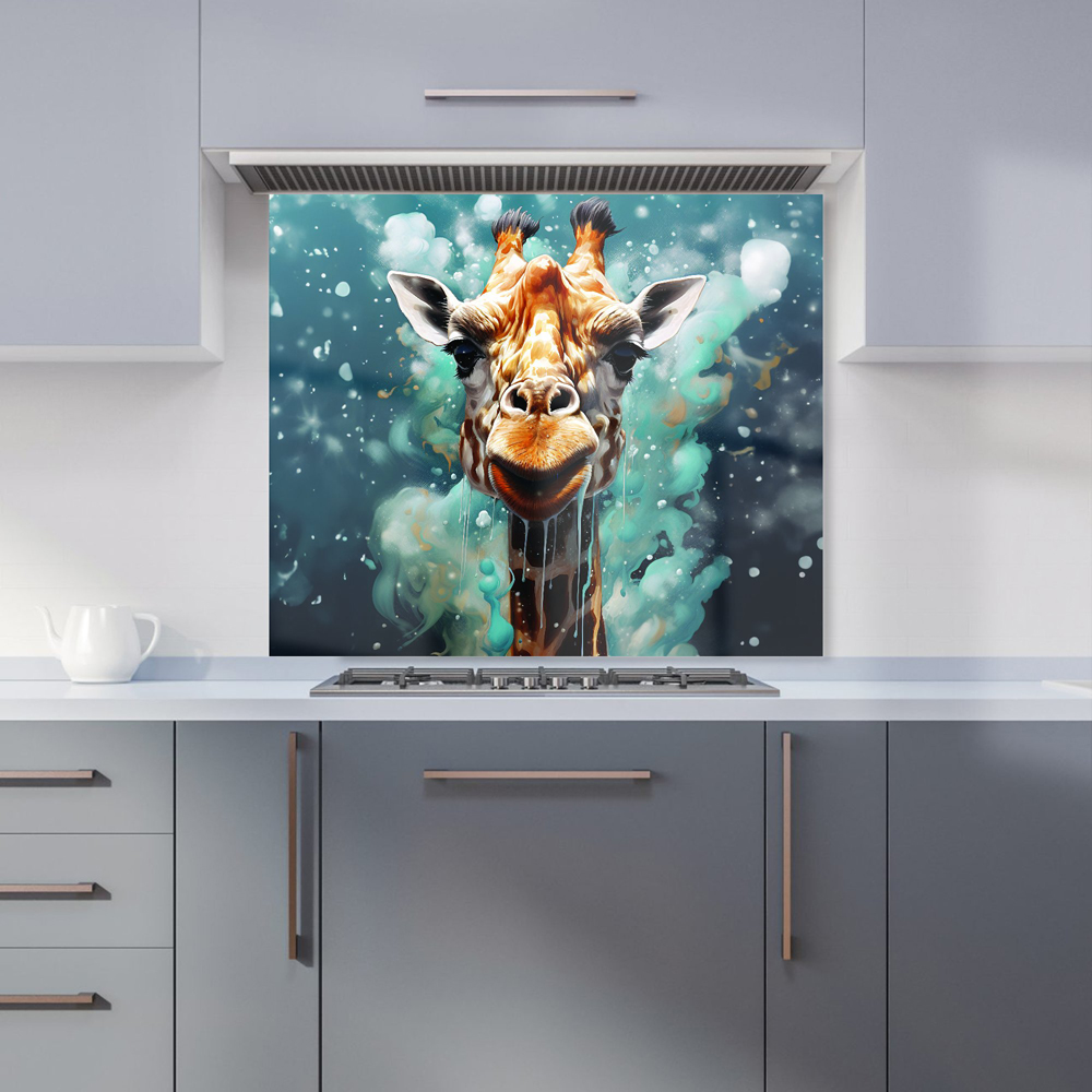 Warren Reed Designer Splashart Giraffe Face Glass Kitchen Splashback 75 x 90cm Image 1