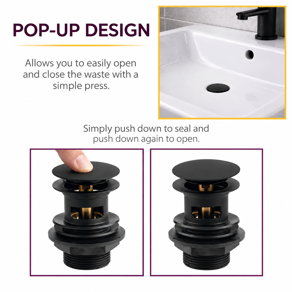 Go Bathrooms Matt Black Slotted Click Clack Basin Waste Image 3