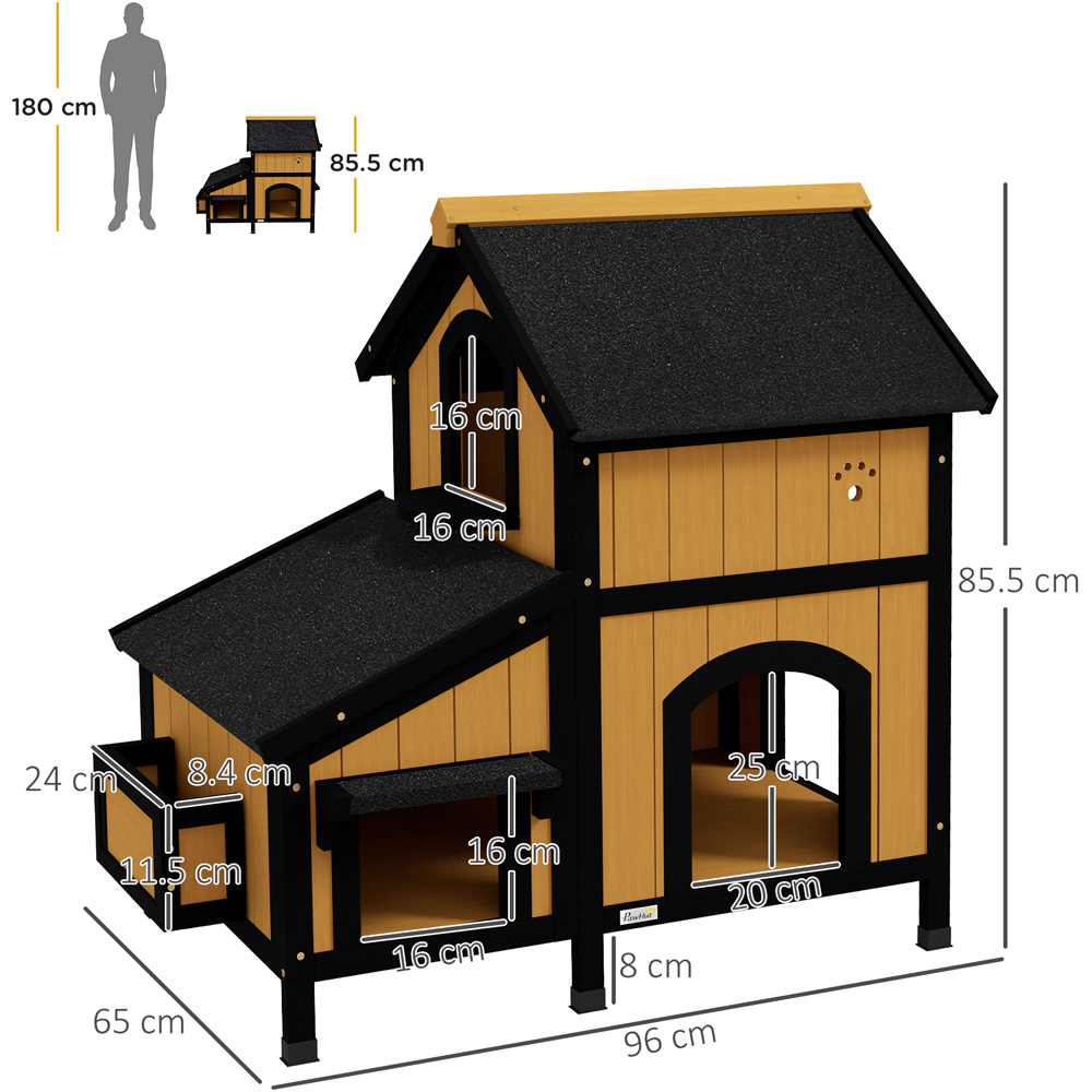 PawHut 85.5 x 96cm Yellow Wooden Outdoor Cat House with Flower Pot Image 8