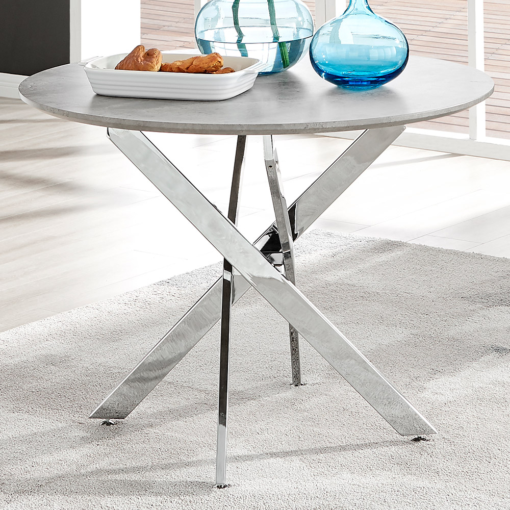 Furniturebox Arona 4 Seater Round Dining Table Concrete and Silver Image 1