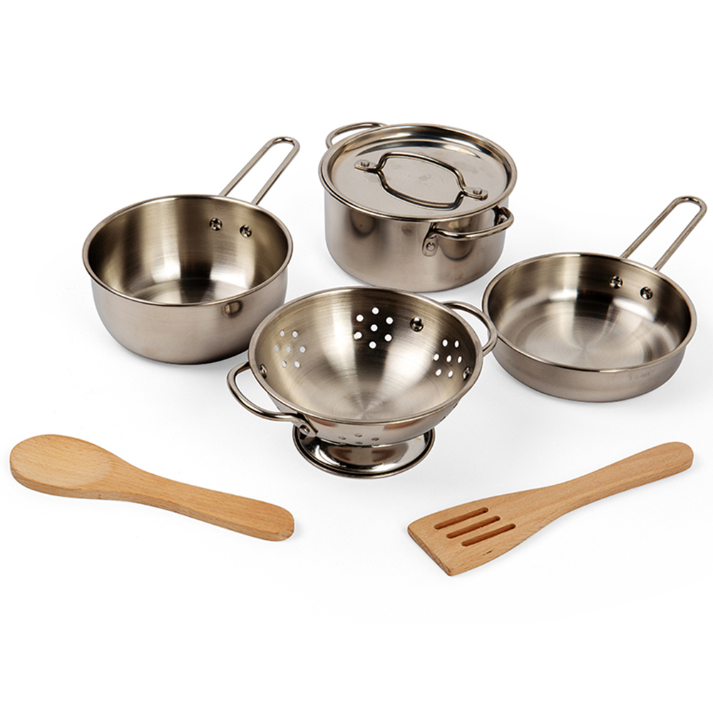 Bigjigs Toys 8 Piece Stainless Steel Cooking Pot Rack Image 3