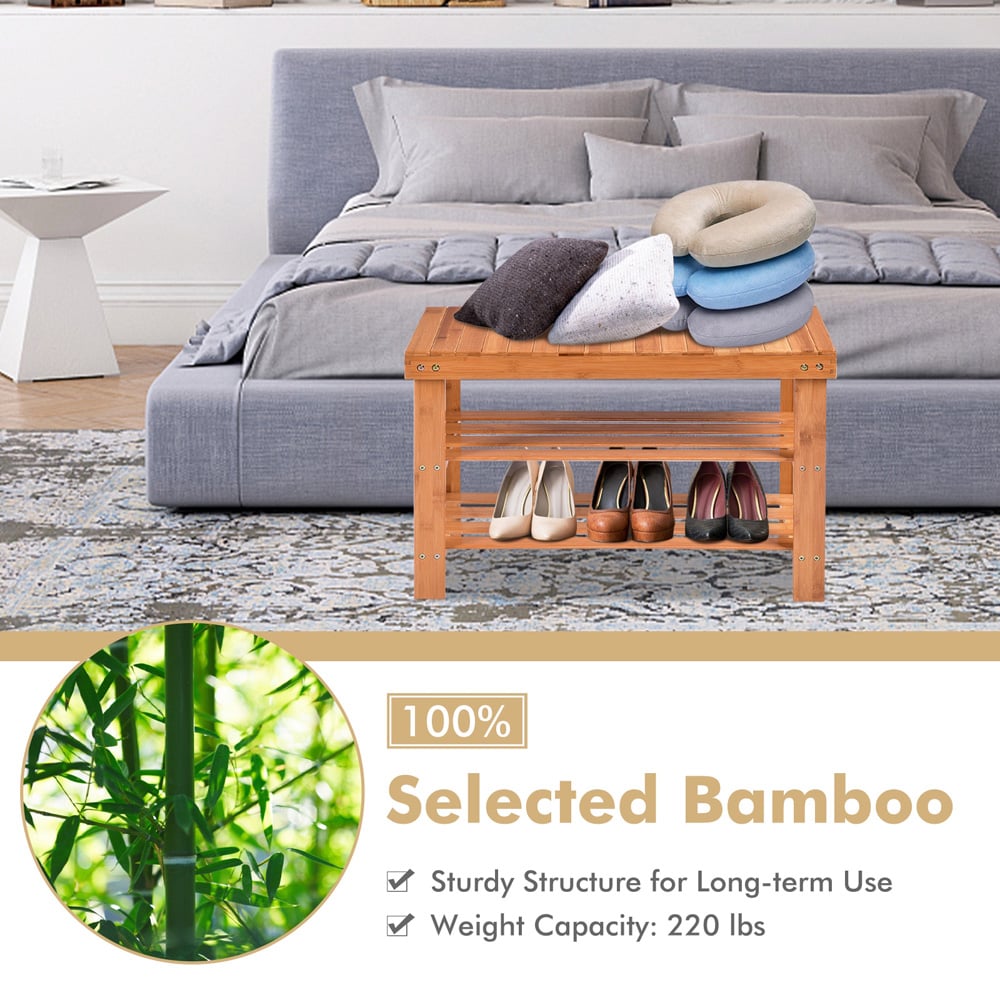 Costway Natural Bamboo Shoe Bench Image 6