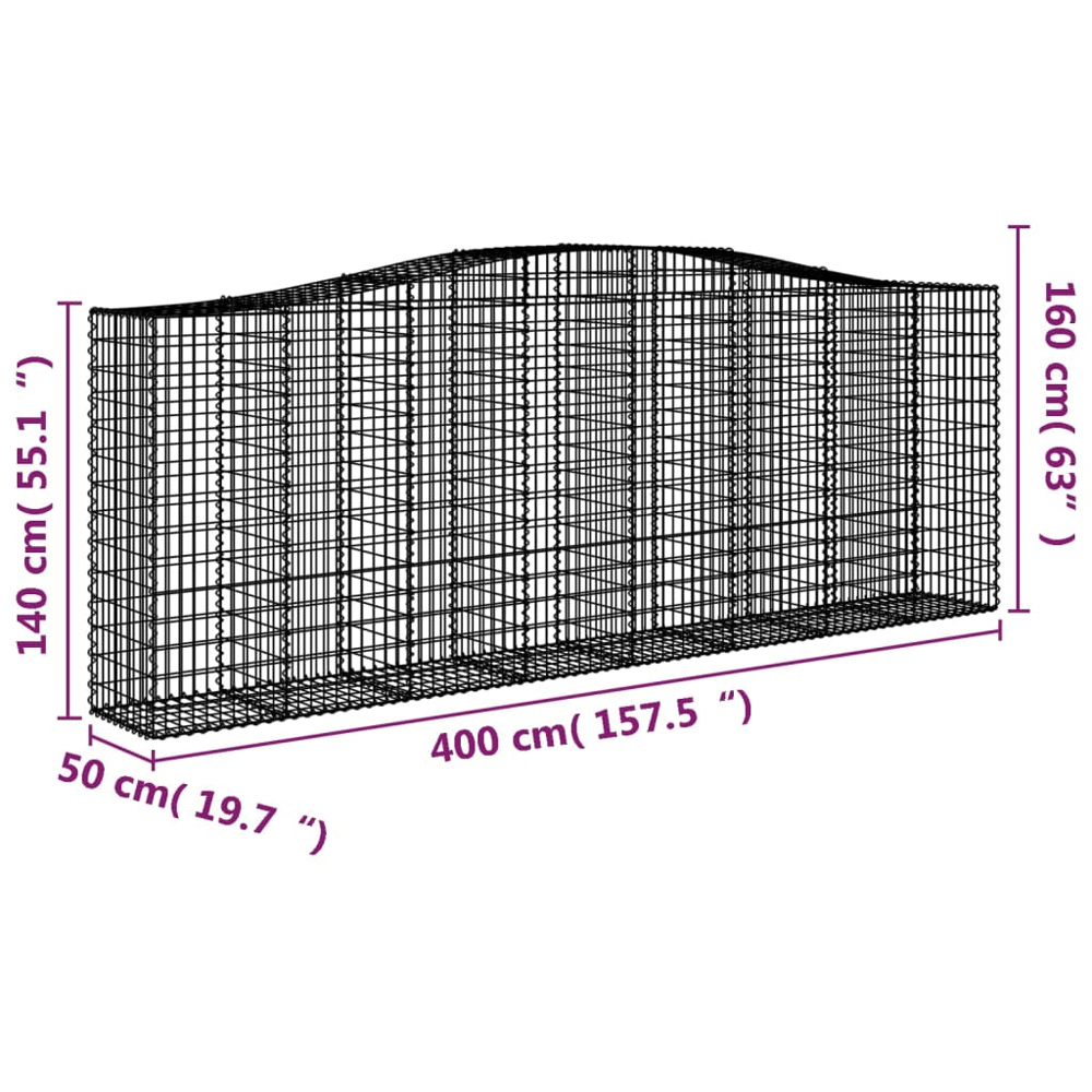 vidaXL Silver Galvanised Iron Arched Gabion Basket 400 x 50 x 140/160cm 5 Pack Image 5
