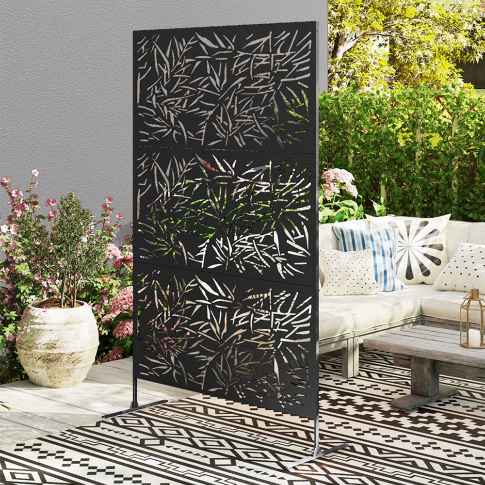 Outsunny Bamboo Black Outdoor Divider Privacy Panel with Stand Image 1