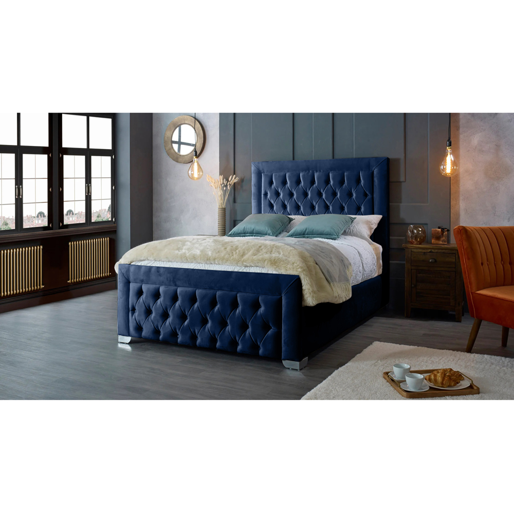 Eleganza Home Gelson Super King Size Blue Plush Velvet Bed Frame with Chesterfield Headboard Image 2