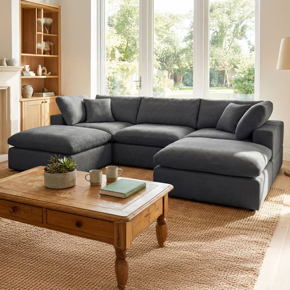Artemis Home Cotleigh 5 Seater Charcoal Textured Fabric U-Shaped Corner Sofa Image 1