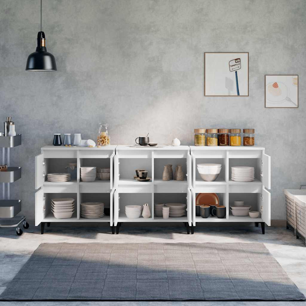 vidaXL 4 Door White Sideboard Set of 3 Image 3