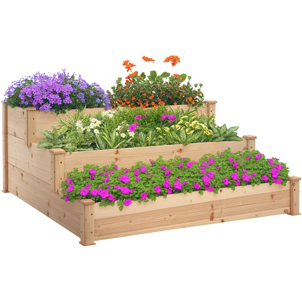 Outsunny 3-Tier Wooden Raised Garden Box Image 1