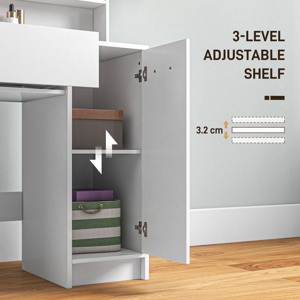 Portland Single Drawer Single Door 3 Shelf White Dressing Table Set with Mirror Image 5