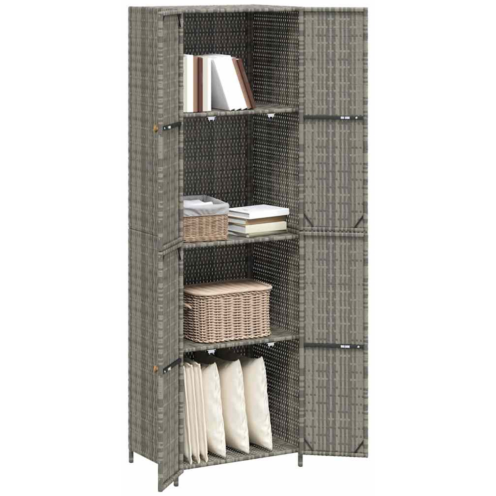 vidaXL 2 Door Grey Poly Rattan Garden Storage Cabinet Image 3