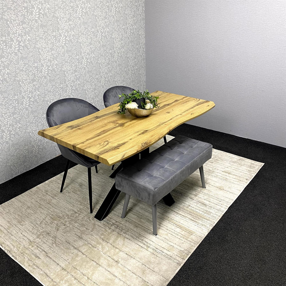 Kosy Koala 4 Seater Wood and Velvet Dining Table Set with Bench Grey Image 6