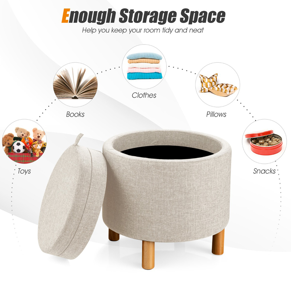 Costway Beige Round Padded Ottoman Stool Image 7