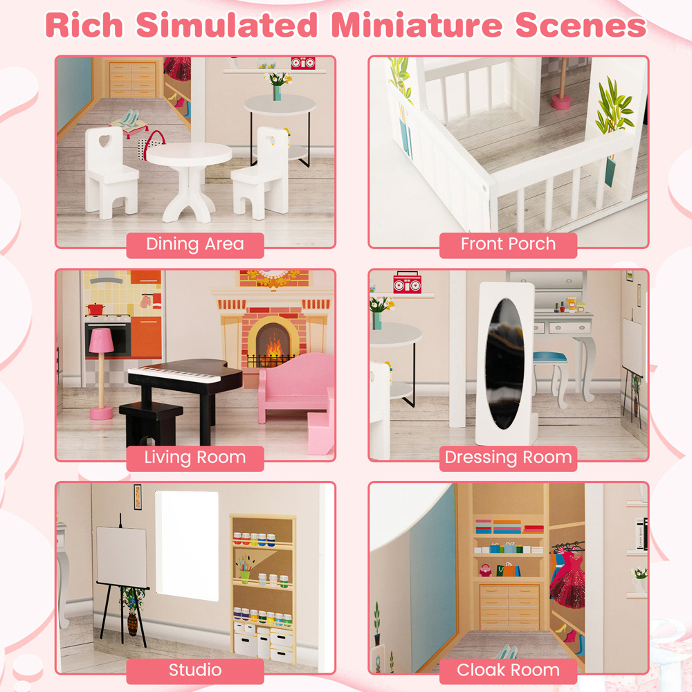 Costway White Kids Wooden Dollhouse Image 6