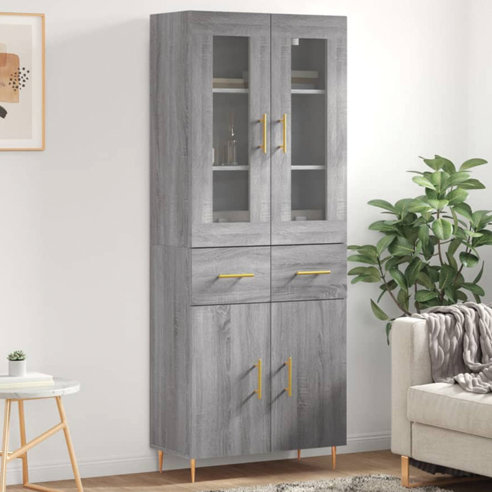 vidaXL 4 Door 2 Drawer Grey Sonoma Highboard Image 1