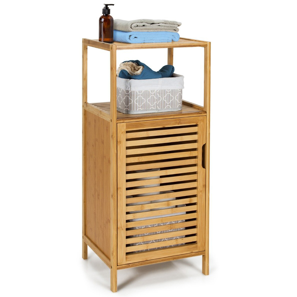 Costway Single Door Single Shelf Bamboo Bathroom Storage Cabinet Image 2