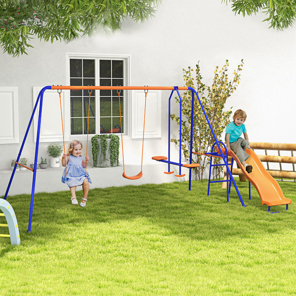 Outsunny 4 in 1 Metal Kids Double Swing Set Image 2