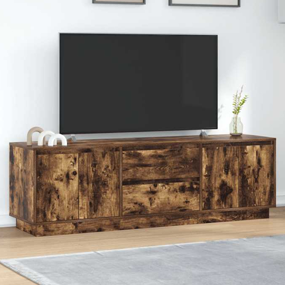 vidaXL 4 Door 2 Drawer Smoked Oak LED TV Cabinet Image 1