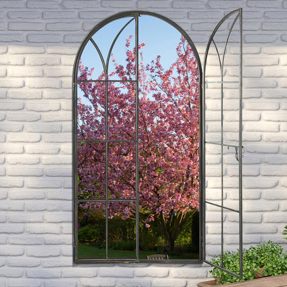 MirrorOutlet Summer View Metal Arched Opening Window Garden Mirror 160 x 85cm Image 2