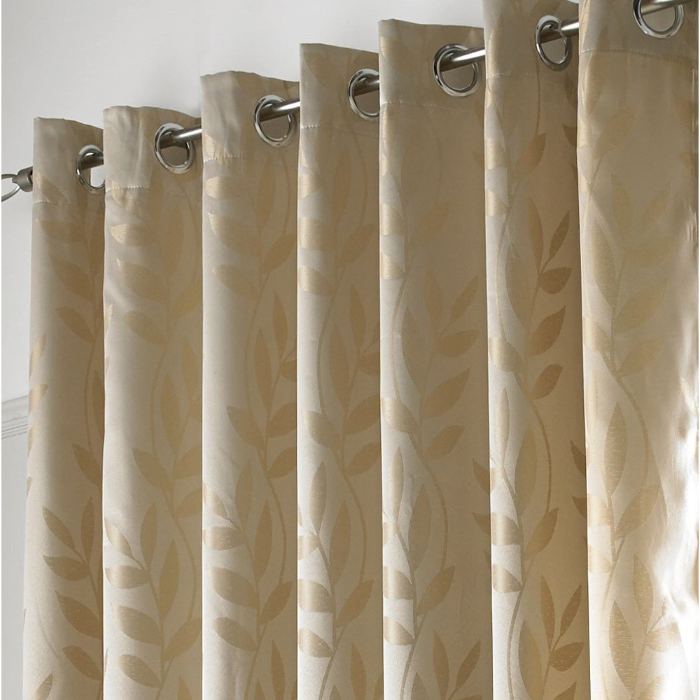 Alan Symonds Dupion Latte Leaf Jacquard Ring Top Eyelet Curtains 117 x 183cm Image 2