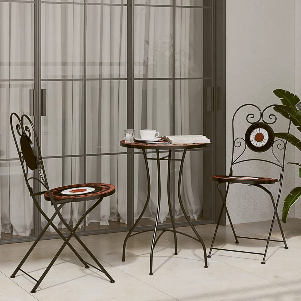 Walplus 2 Seater Terracotta and White Ceramic Mosaic Bistro Table Image 8