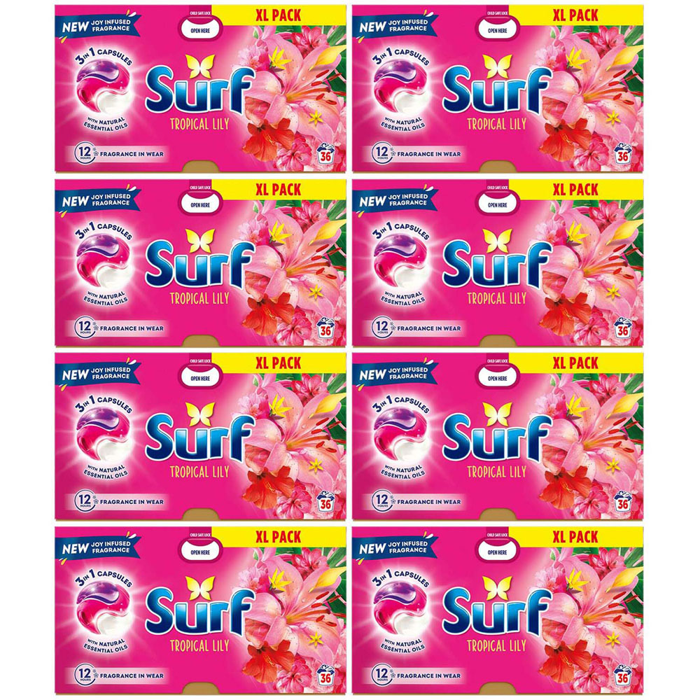 Surf 3 in 1 Tropical Lily Washing Capsules 36 Washes 8 Pack Image 1