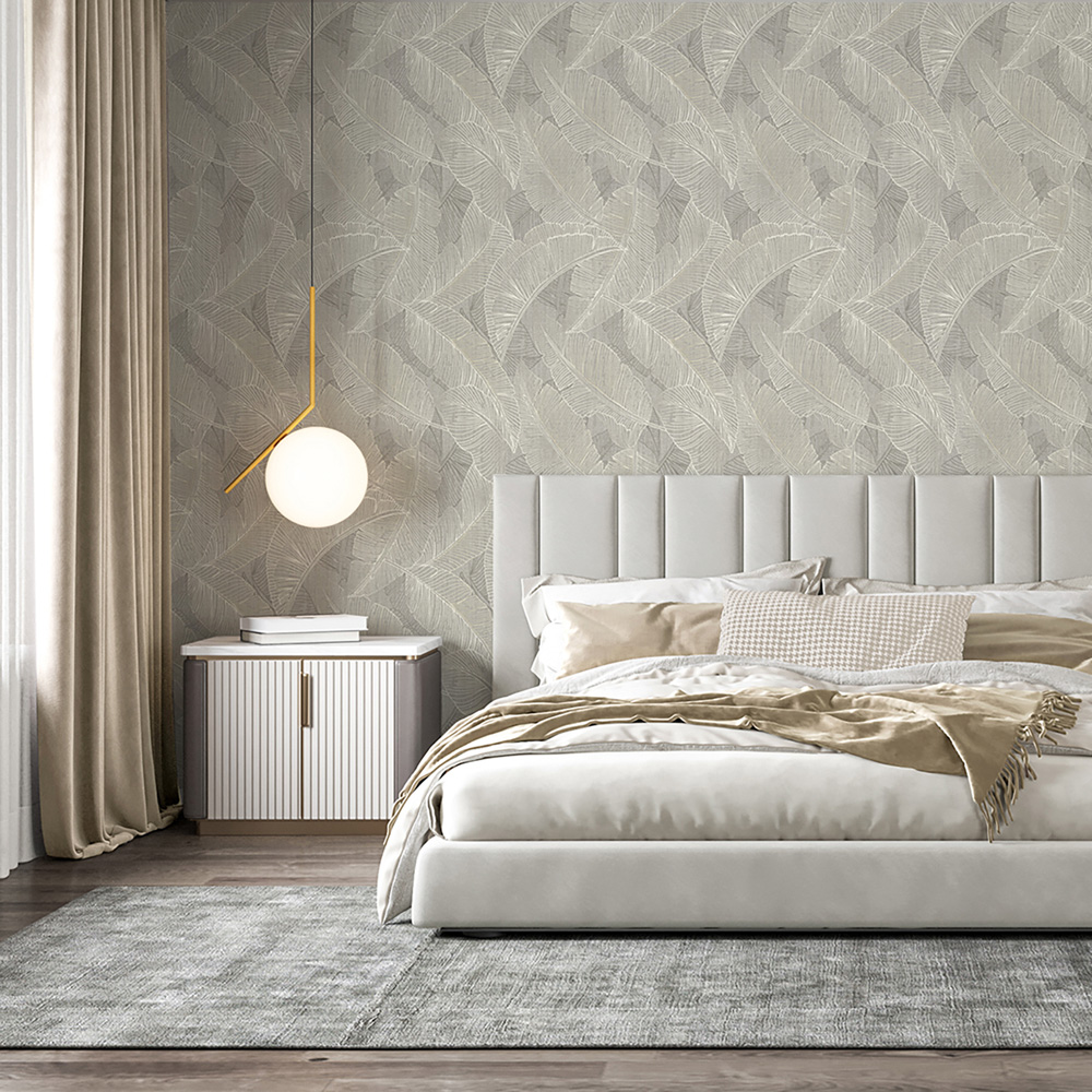 Belgravia Decor Anaya Leaf Grey Wallpaper Image 4