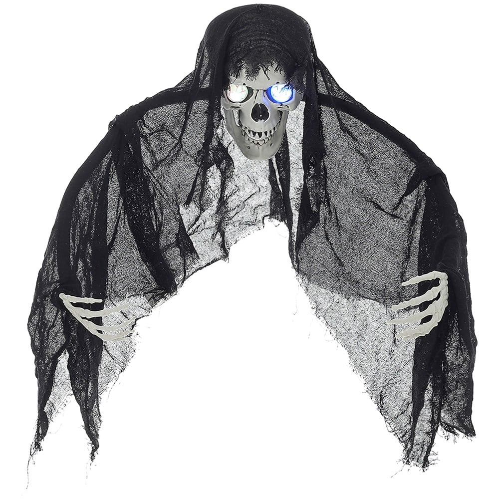 Living and Home Halloween Hanging Skull Ghost with Light Up Eyes 62cm Image 1